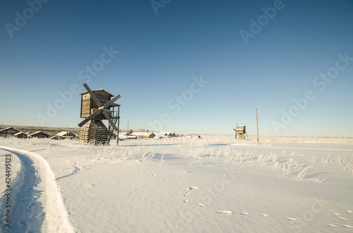 The northernmost windmills in the world. The village of Kimzha. Mezensky district, Arkhangelsk region 