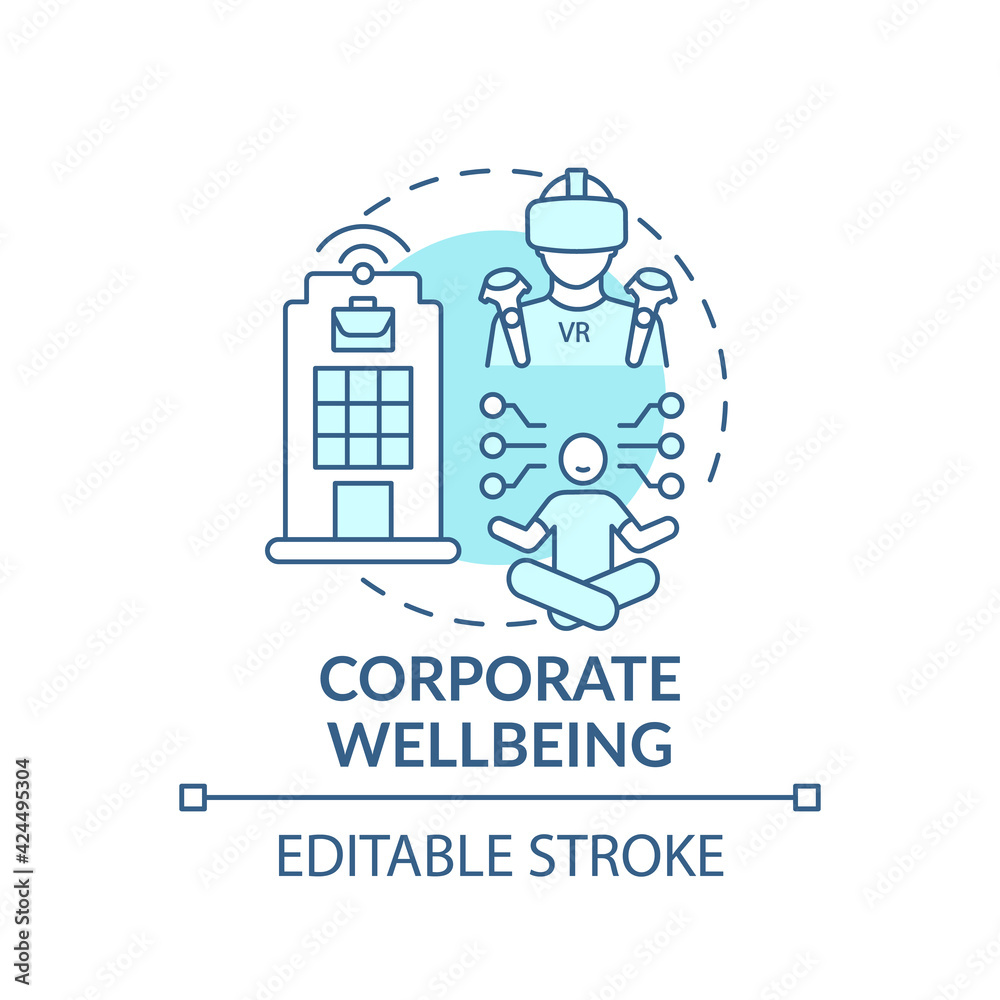 Corporate wellbeing concept icon. Future office design idea thin line illustration. Remote working conditions. Employee-centric company. Vector isolated outline RGB color drawing. Editable stroke
