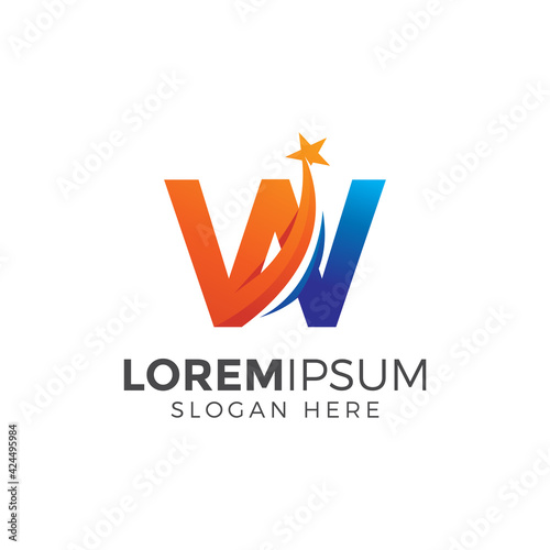 Letter W With Star Logo Design Vector Illustration