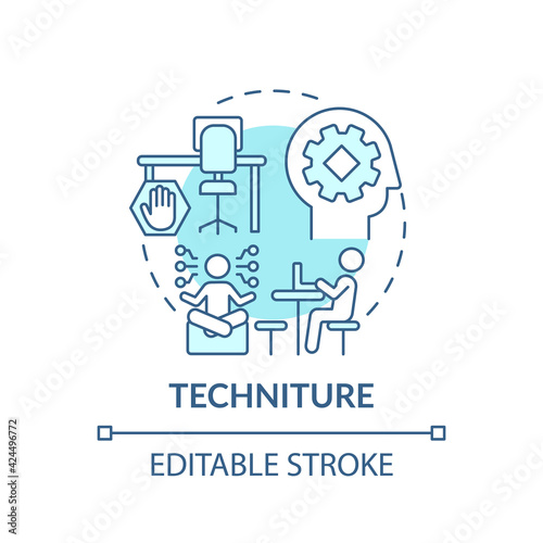 Techniture concept icon. Workspace trend idea thin line illustration. Technology, architecture combination. Planning living environments. Vector isolated outline RGB color drawing. Editable stroke