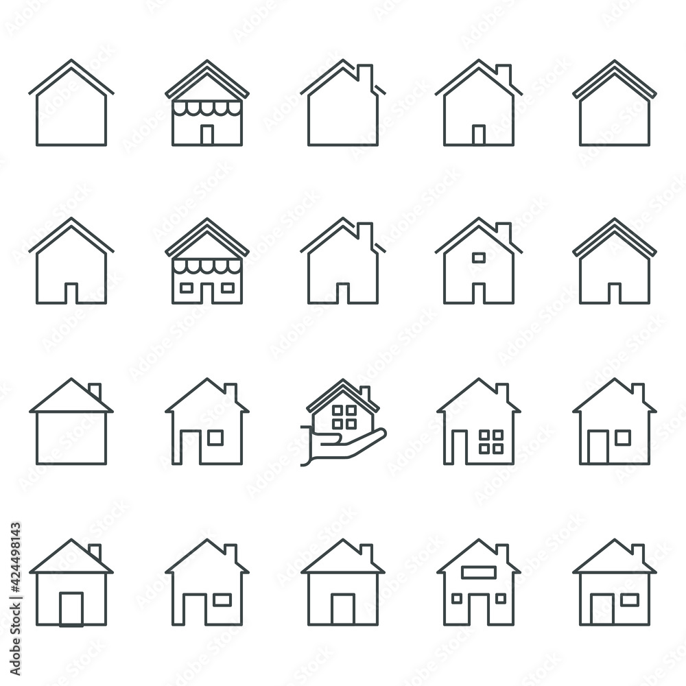 Set of house icon. Simple outline residence property. Real estate vector symbol 320x320 pixels. Set of house icon. Simple outline residence property. Real estate vector symbol 320x320 pixels.