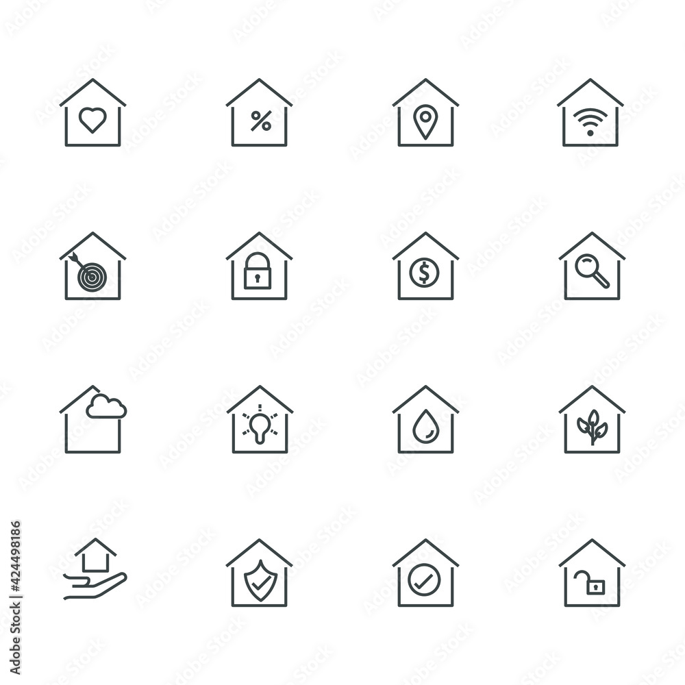 Set of smart home icon. Simple outline residence property. Real estate vector symbol 320x320 pixels. Set of smart home icon. Simple outline residence property. Real estate vector symbol 320x320 pixels.