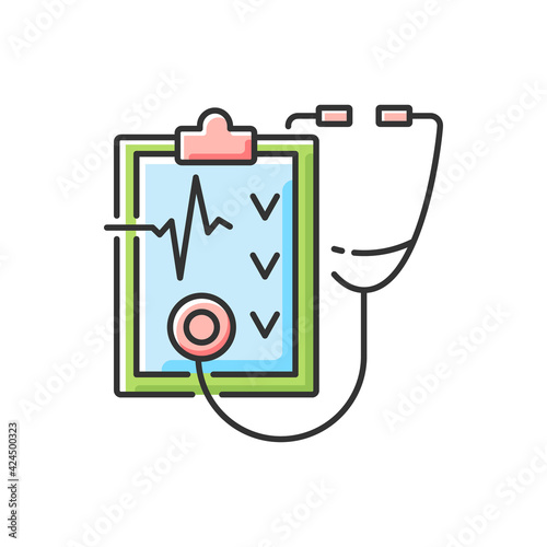 Regular health checkups RGB color icon. Hospital check. Clinical examination. Therapist diagnosis report. Visit general practitioner. Healthy lifestyle. Health care. Isolated vector illustration
