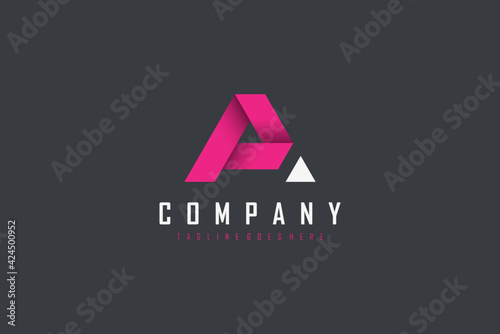 Modern Initial Letter P and A Linked Logo. Pink Geometric Shape Origami Style isolated on Black Background. Usable for Business and Branding Logos. Flat Vector Logo Design Template Element.