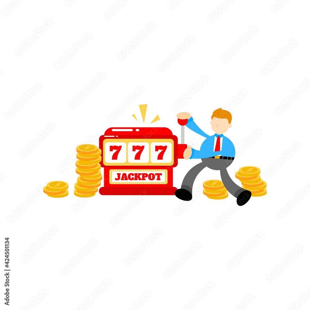 businessman worker and casino slot game cartoon doodle flat design style vector illustration businessman worker and casino slot game cartoon doodle flat design style vector illustration