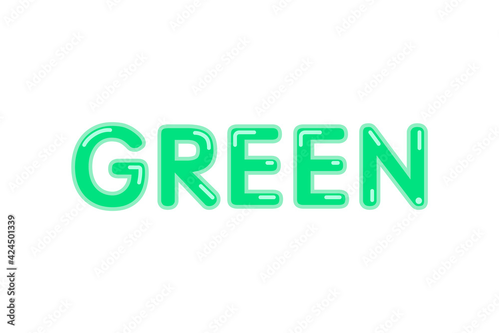 Green word with glossy shiny varnish effect and flares vector title isolated on white background for design Green word with glossy shiny varnish effect and flares vector title isolated on white background for design