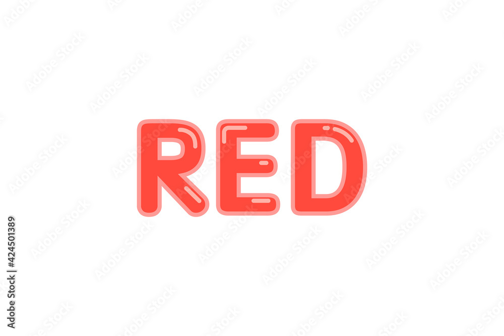 Red word with glossy shiny varnish effect and flares vector title isolated on white background for design Red word with glossy shiny varnish effect and flares vector title isolated on white background for design