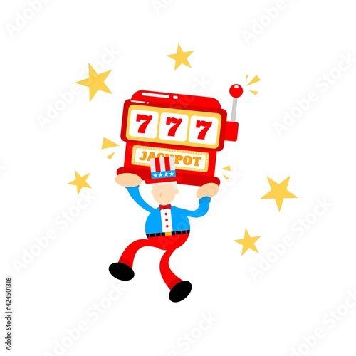 uncle sam america and casino slot game cartoon doodle flat design style vector illustration