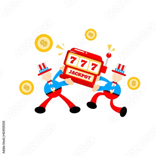 uncle sam america and casino slot game cartoon doodle flat design style vector illustration