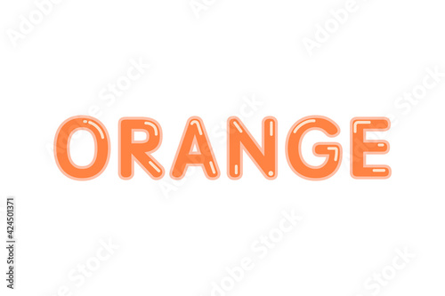 Orange word with glossy shiny varnish effect and flares vector title isolated on white background for design 
