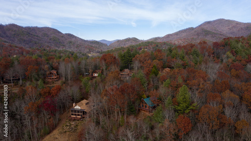 Aerial mountain cabin view
