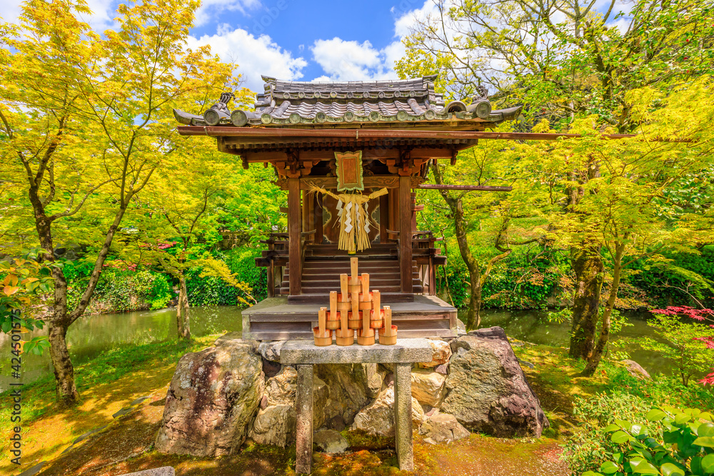 Kyoto, Japan - April 27, 2017: Benzaiten shrine in Eikan-do Zenrin-ji temple in Kyoto, Japan. Zenrin-ji, and is the main temple of Jodoshu Buddhism famous for its lime trees in the fall. Kyoto, Japan - April 27, 2017: Benzaiten shrine in Eikan-do Zenrin-ji temple in Kyoto, Japan. Zenrin-ji, and is the main temple of Jodoshu Buddhism famous for its lime trees in the fall.