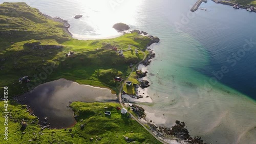Wallpaper Mural Aerial view of a village and beaches in Lofoten, Norway - tilt down, drone shot Torontodigital.ca