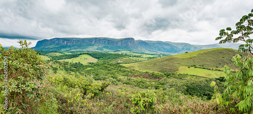 Brazilian eco tourism landscape of Minas Gerais state at Serra da Canastra region, at São Roque de Minas city. Far view of the sierra on a cloudy day. photo