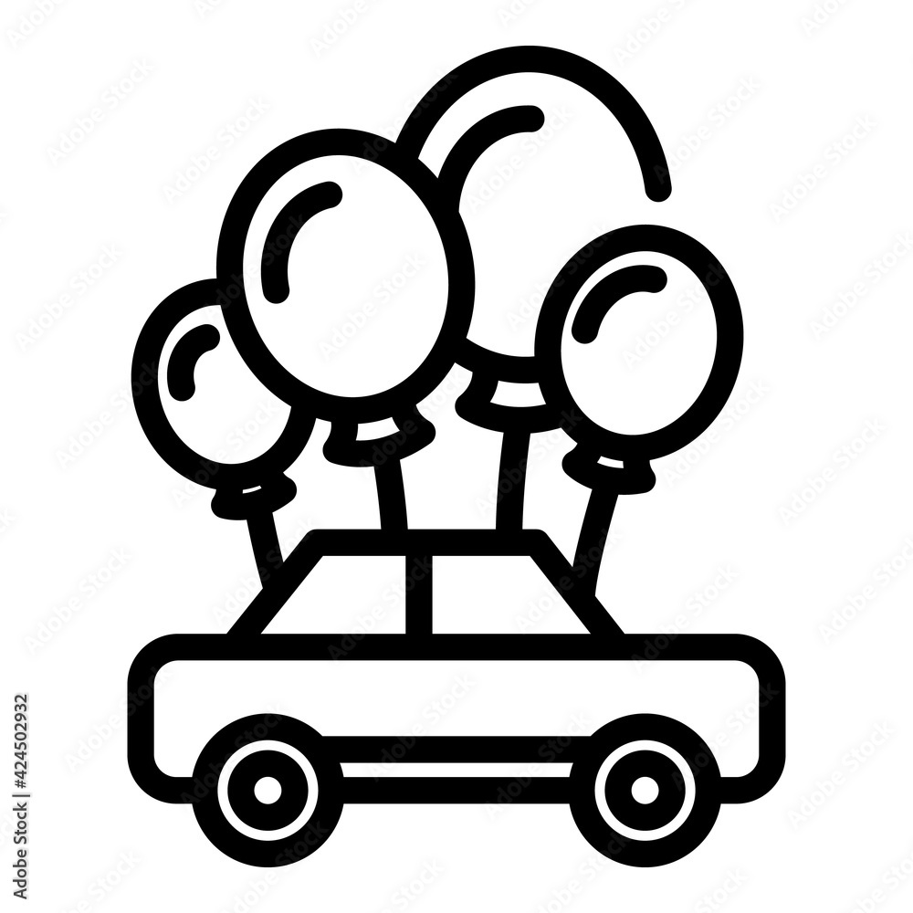 Balloons car icon. Outline Balloons car vector icon for web design isolated on white background Balloons car icon. Outline Balloons car vector icon for web design isolated on white background