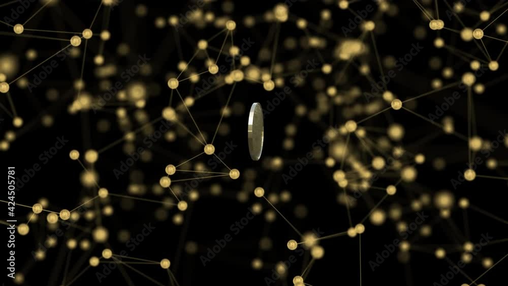 Abstract random moving lines with the bitcoin sign. 4K.