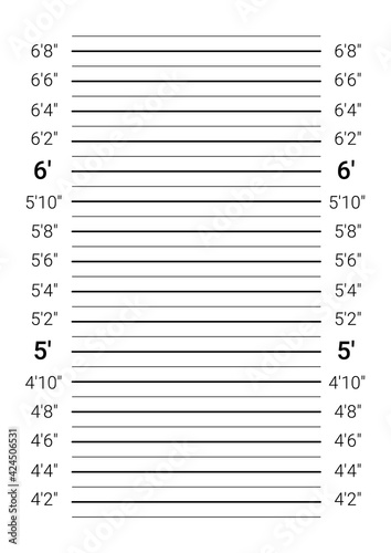 Mugshot background. Police lineup wall with an imperial units scale