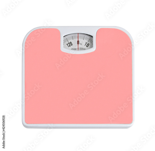 bathroom scale and isolated on white background photo