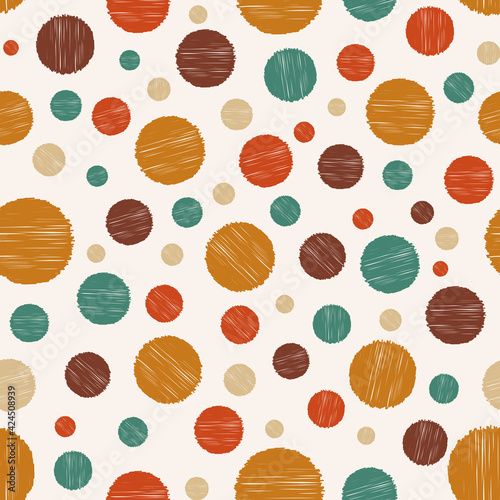 Polka dot ornament. Imitation of Ikat woven technic. Endless vector texture on light beige background. For wall paper, textile print, wrapping paper, notebook cover.