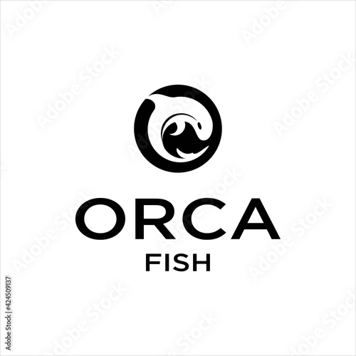 orca fish logo design in ocean vector illustration