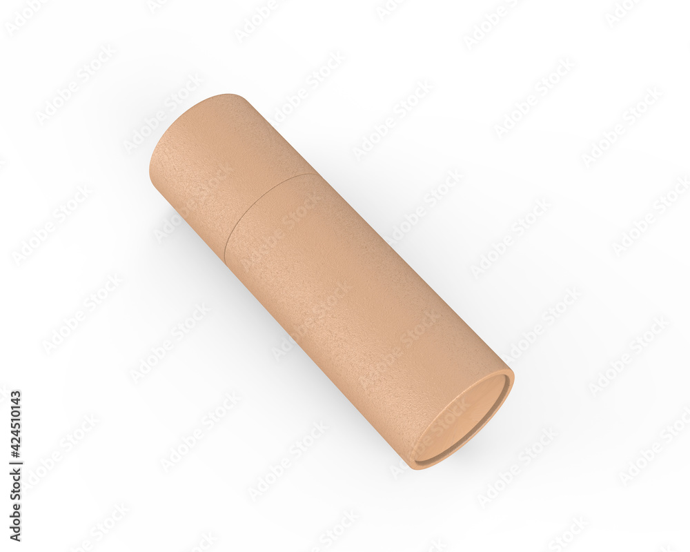 Brown Kraft paper tube push up tin can mockup template on isolated white background, ready for design presentation, 3d illustration
