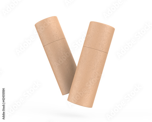Obraz na plátně Brown Kraft paper tube push up tin can mockup template on isolated white backgro