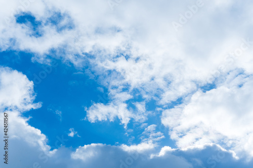 natural cloudscape on blue sky. Floating clouds with blue sky background. Blue sky copy space for text