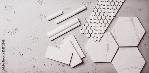 Interior design, renovation and home decoration - different shapes of ceramic tiles © pinkyone