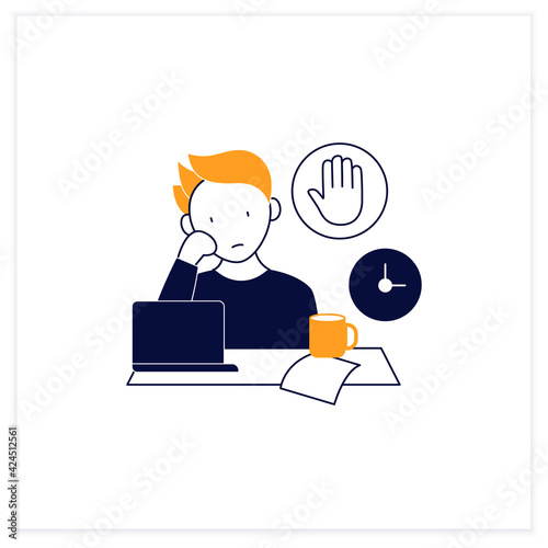 Stop procrastinating flat icon.Ready to work. Minimize distractions. Commit tasks.Procrastination concept. Vector illustration