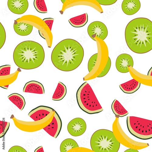Fototapeta Naklejka Na Ścianę i Meble -  vector seamless cartoon pattern fruits on white background