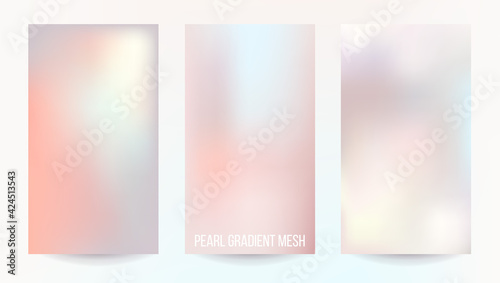 Pearl mesh gradient vector design cards. Pastel watercolor style backgrounds