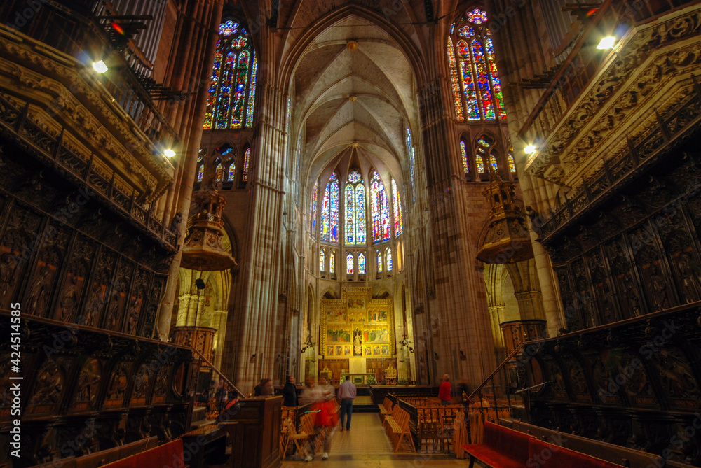 Inside Gothic Cathedral of Leon, Castilla Leon, Spain