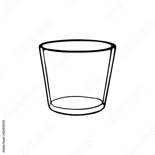 Black hand drawn illustration of a transparent glass for water isolated on a white background