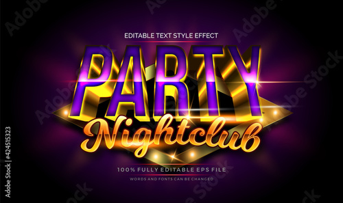 Editable text style effect with shiny glowing purple and gold vector design template. 