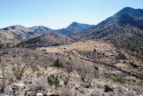 Overview of the site of former Fort Bowie, now in ruins and archeology site. Fort Bowie National Historical Site in Arizona. Fort Bowie was a 19th-century outpost of the United States Army. 