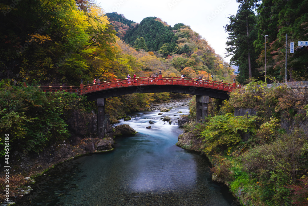 Shinkyo Bridge and water stream at Nikko, Tochigi