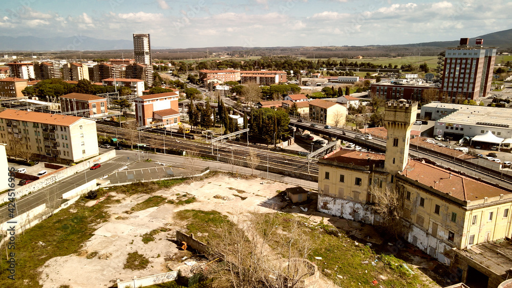 Aerial view of ancient thermal springs in Livorno, Tuscany. Fonti del Corallo