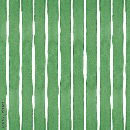Seamless abstract pattern of green stripes. Fabric, digital paper, wallpaper, wrapping packaging design. Watercolor hand painted isolated elements on white background.