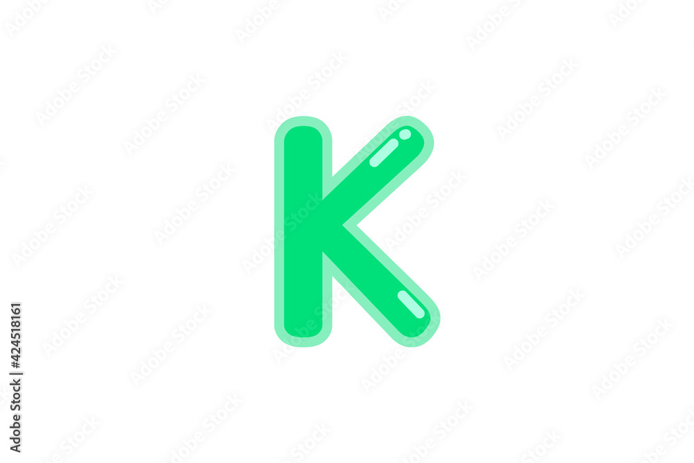 K letter alphabet green candy jelly glossy vector isolated on white background 