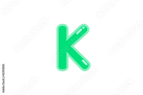 K letter alphabet green candy jelly glossy vector isolated on white background 