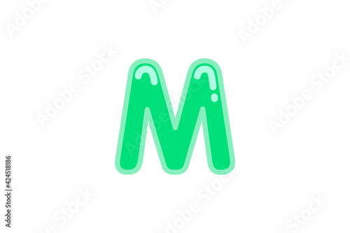 M letter alphabet green candy jelly glossy vector isolated on white background 