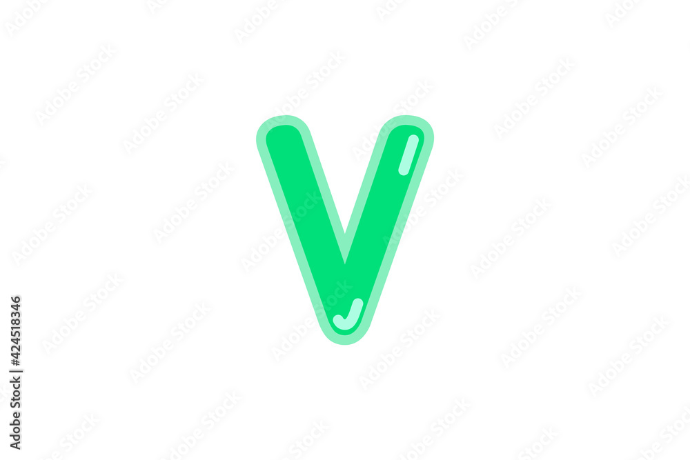 V letter alphabet green candy jelly glossy vector isolated on white background V letter alphabet green candy jelly glossy vector isolated on white background