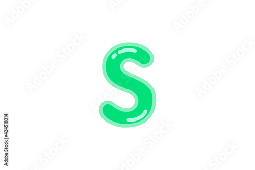 S letter alphabet green candy jelly glossy vector isolated on white background 