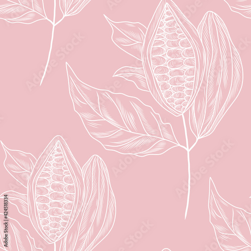 Seamless pattern with cacao tree branches