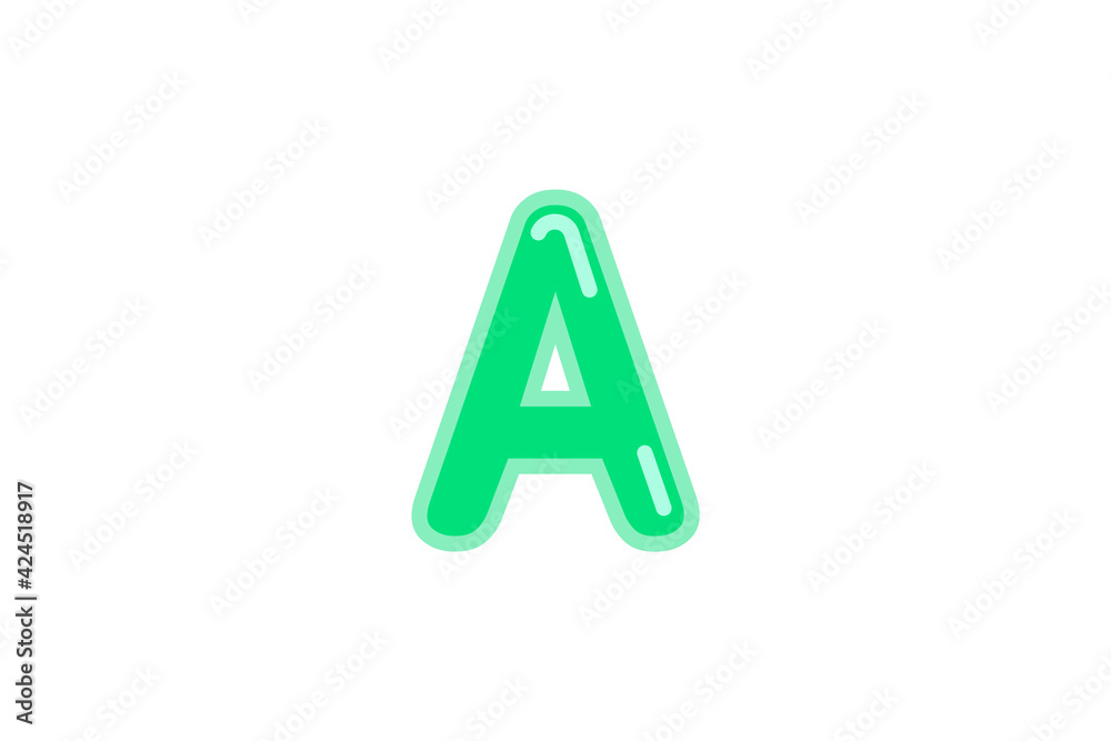 A letter alphabet green candy jelly glossy vector isolated on white background A letter alphabet green candy jelly glossy vector isolated on white background