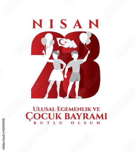 vector illustration of the cocuk baryrami 23 nisan , translation: Turkish April 23 National Sovereignty and Children's Day, graphic design to the Turkish holiday, kids icon, children logo. photo