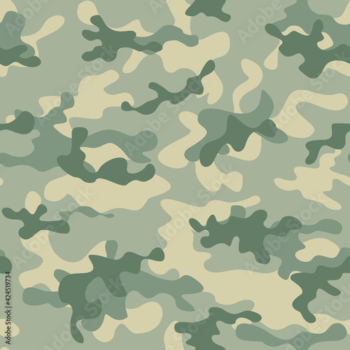 Camouflage green seamless vector pattern, military texture for printing.
