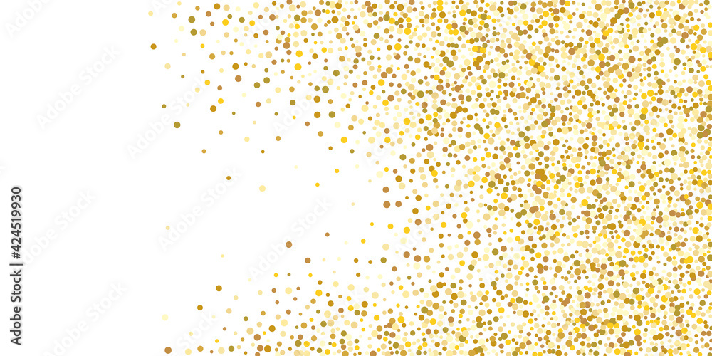 Golden  point confetti on a white background. Illustration of a drop of shiny particles. Decorative element. Element of design. Vector illustration, EPS 10.