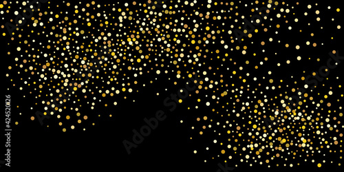 Golden point confetti on a black background. Luxury festive background. Decorative element. Element of design. Vector illustration, EPS 10.