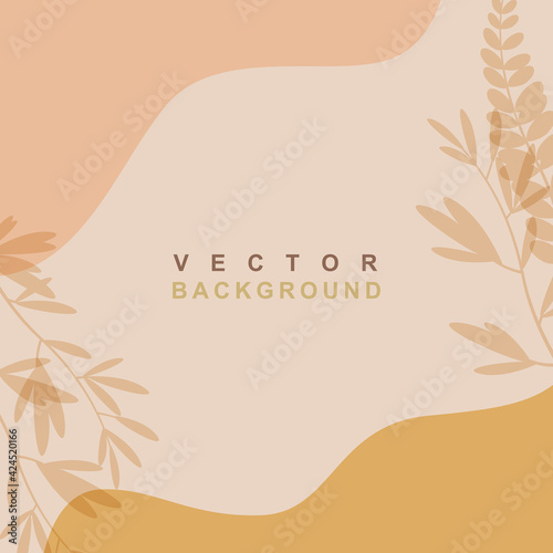 Abstract organic minimal trendy vector template   with space for text.  Floral background for greeting cards, posters, invitation,banners and social media stories wallpapers and post